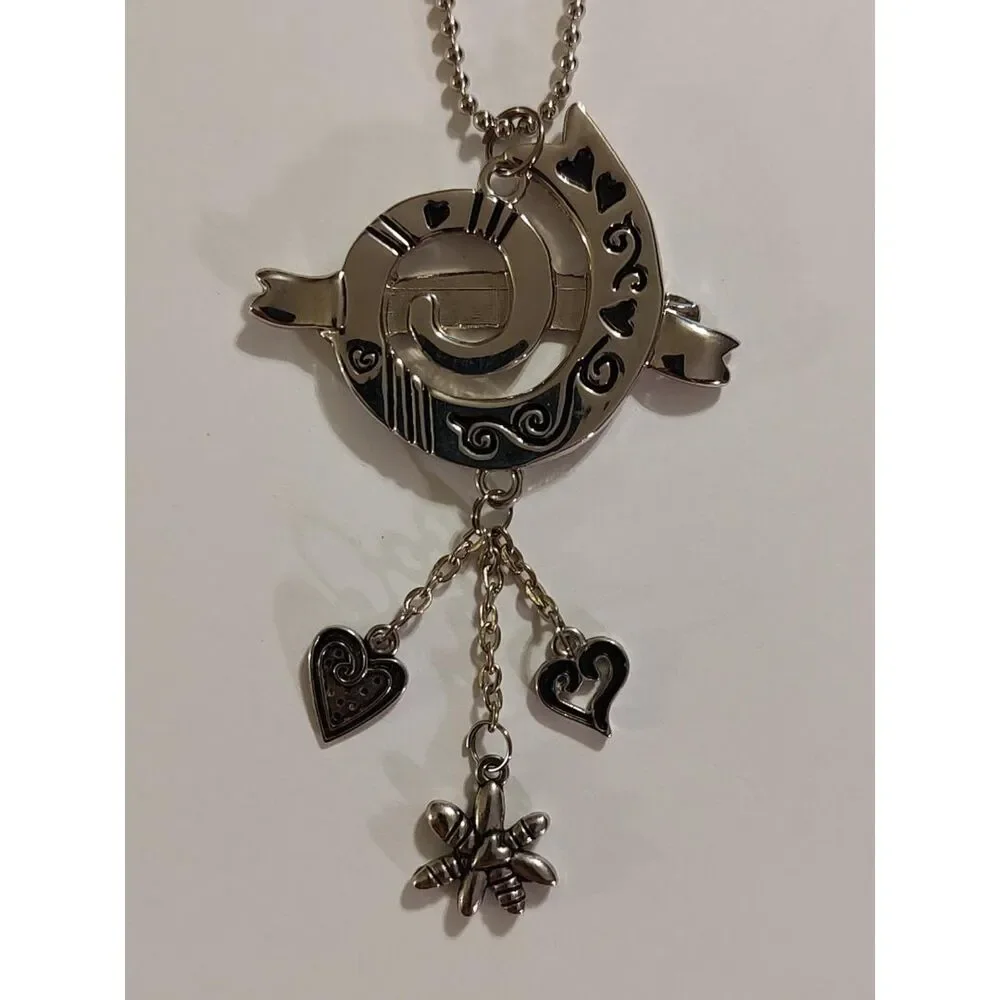 VTG Style High Maintenance Silver Tone Heart Flower Swirl Ribbon Charm Keychain